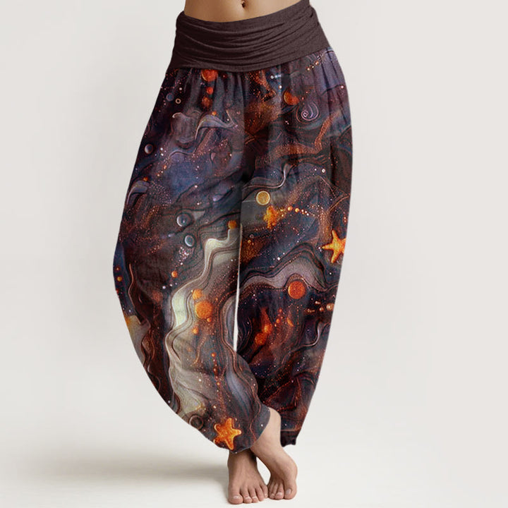 Pantalones harén con cintura elástica para mujer con estampado de estrellas doradas y oceánicas de Buddha Stones - SaddleBrown - US22，UK/AU26，EU54 (6XL) - image 5