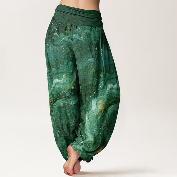 Pantalones harén con cintura elástica para mujer con estampado de estrellas doradas y oceánicas de Buddha Stones - image 9