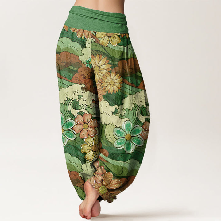 Pantalones harén con cintura elástica para mujer, con diseño de Buddha Stones oceánicas coloridas y diversas flores - image 5