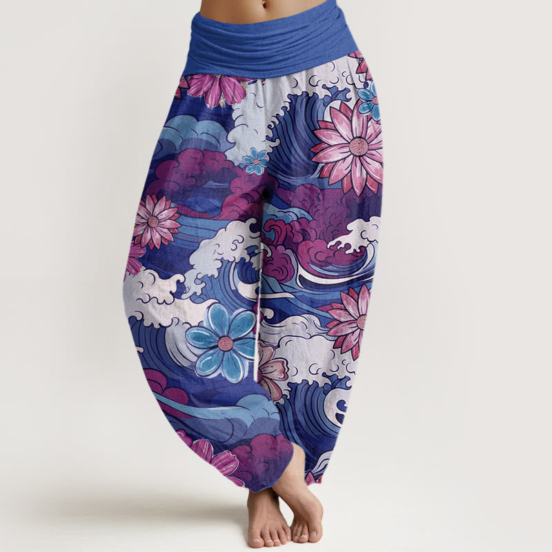 Pantalones harén con cintura elástica para mujer, con diseño de Buddha Stones oceánicas coloridas y diversas flores - Azul pizarra - US22，UK/AU26，EU54 (6XL) - image 8
