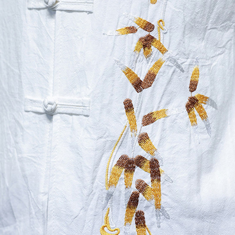 Camisa china de manga tres cuartos con botones de rana y bordado de Buddha Stones para hombre - image 19