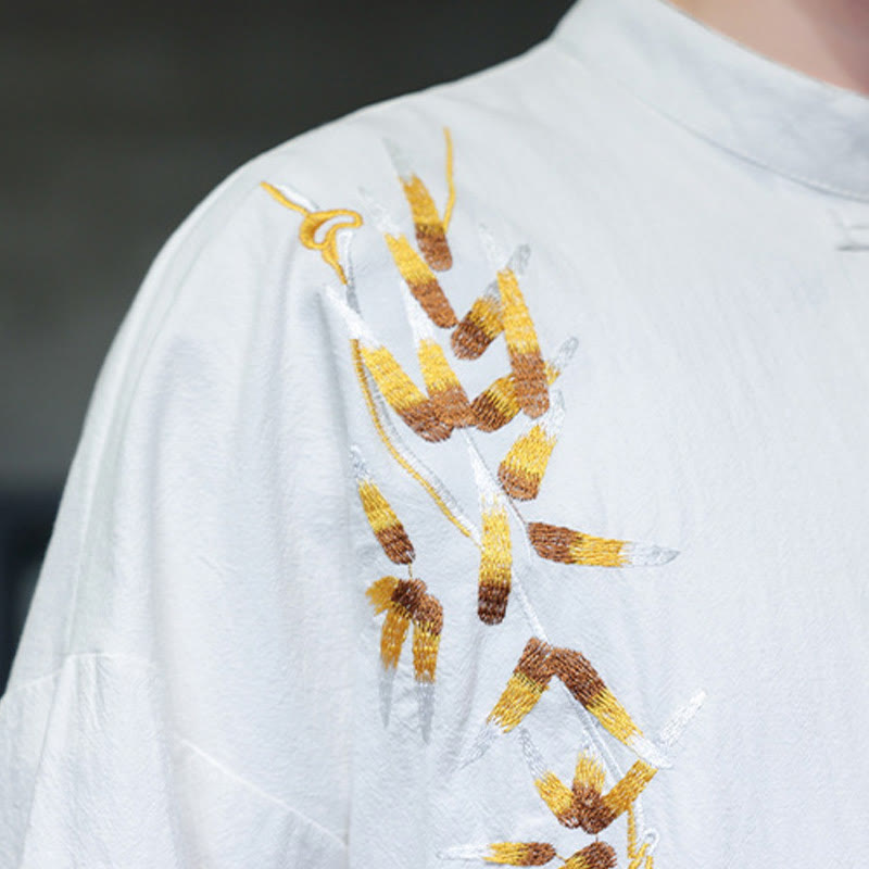 Camisa china de manga tres cuartos con botones de rana y bordado de Buddha Stones para hombre - image 17