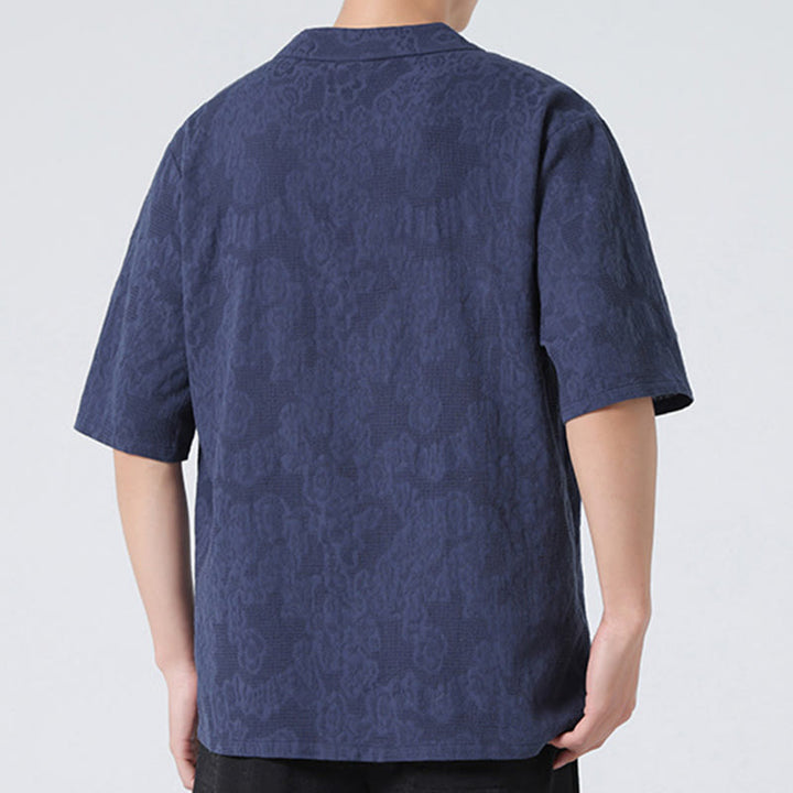 Camisa de lino y algodón de media manga para hombre, con cuello alto y botones de rana, estilo étnico desgastado con Buddha Stones , ropa de Tai Chi