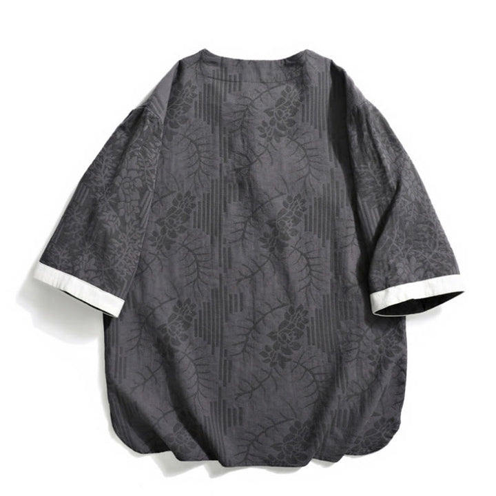 Camisa de algodón de manga corta y cuello redondo para hombre, estilo retro, informal, con diseño de rana china y botones de jacquard, con Buddha Stones