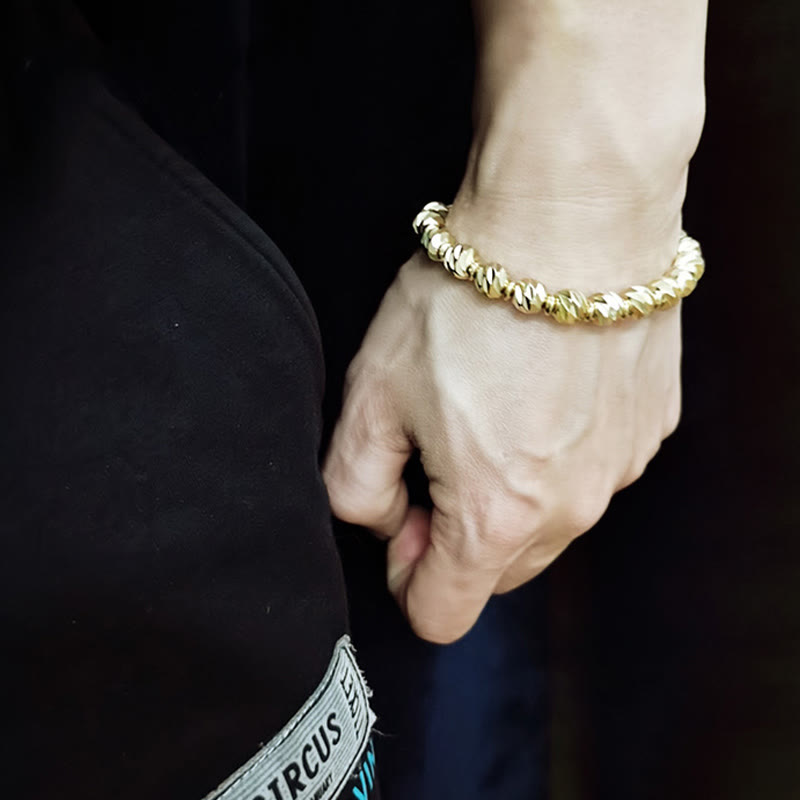 Pulsera de riqueza con cuentas de cobre y latón, con diseño de cuchillo tallado envejecido y Buddha Stones