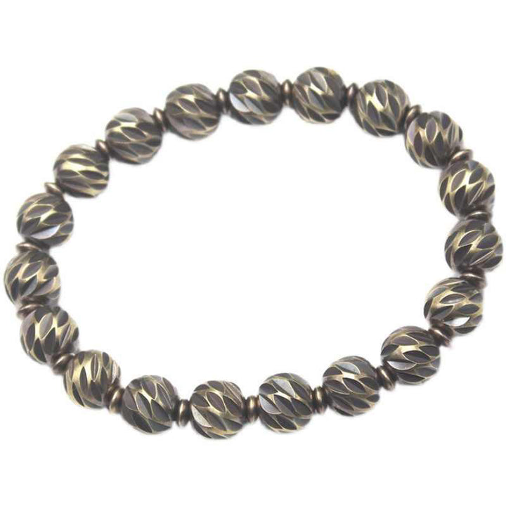 Pulsera de riqueza con cuentas de cobre y latón, con diseño de cuchillo tallado envejecido y Buddha Stones