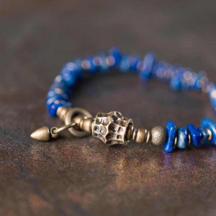 Pulsera positiva de lapislázuli con diseño vintage de Buddha Stones y forma irregular - image 6
