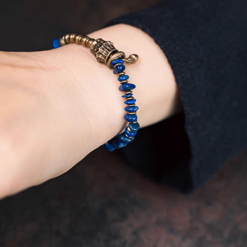 Pulsera positiva de lapislázuli con diseño vintage de Buddha Stones y forma irregular - image 9