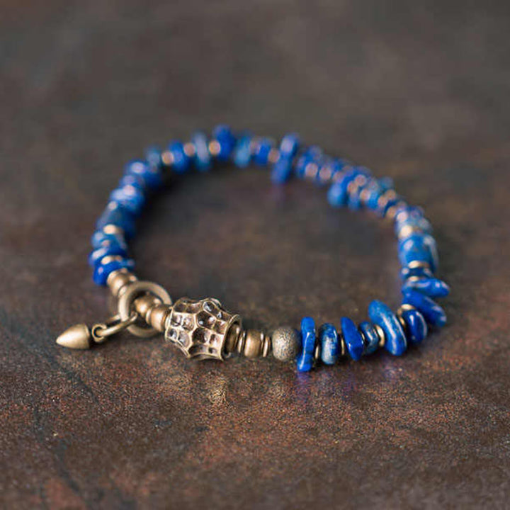 Pulsera positiva de lapislázuli con diseño vintage de Buddha Stones y forma irregular - 6,7-6,9 pulgadas (17-17,5 cm) - image 0