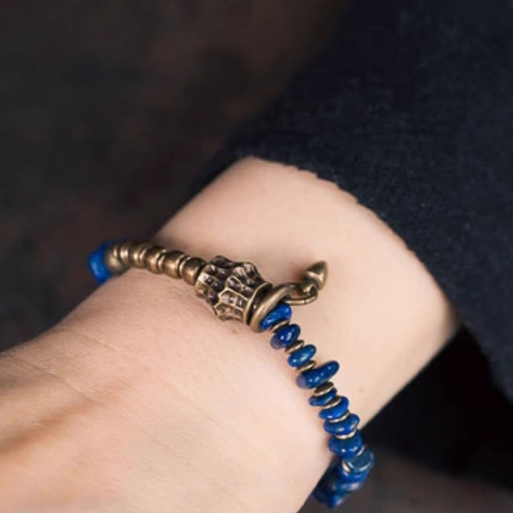 Pulsera positiva de lapislázuli con diseño vintage de Buddha Stones y forma irregular - image 12