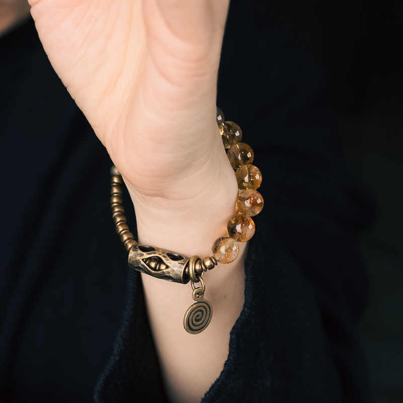 Pulsera de protección retro diaria Buddha Stones con cuentas de citrino de 10 mm