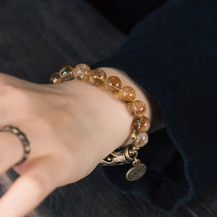 Pulsera de protección retro diaria Buddha Stones con cuentas de citrino de 10 mm