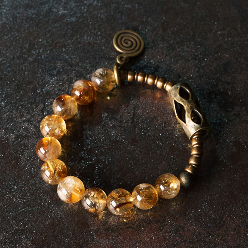 Pulsera de protección retro diaria Buddha Stones con cuentas de citrino de 10 mm
