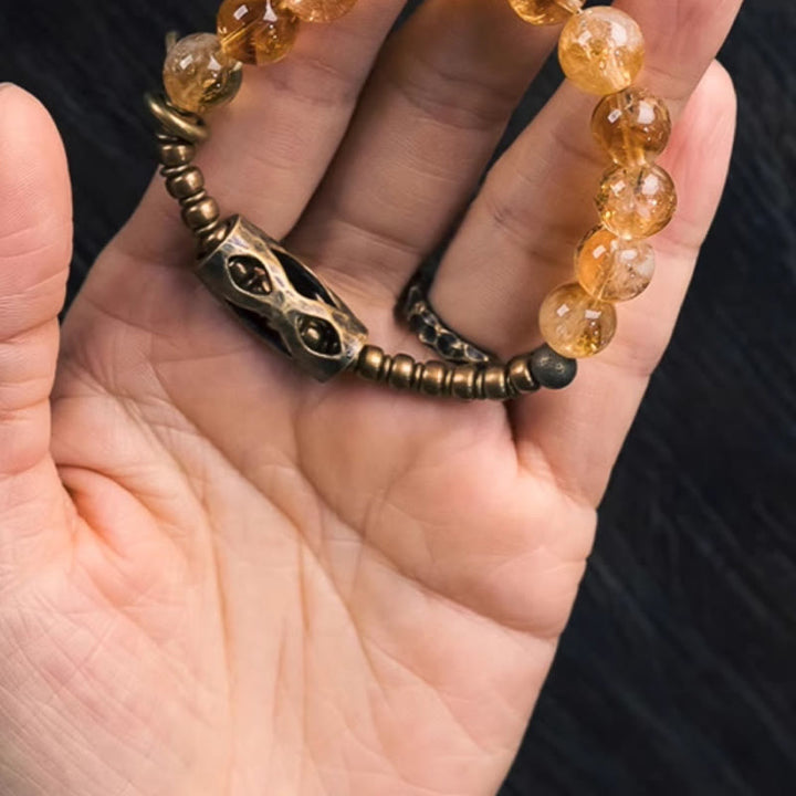 Pulsera de protección retro diaria Buddha Stones con cuentas de citrino de 10 mm