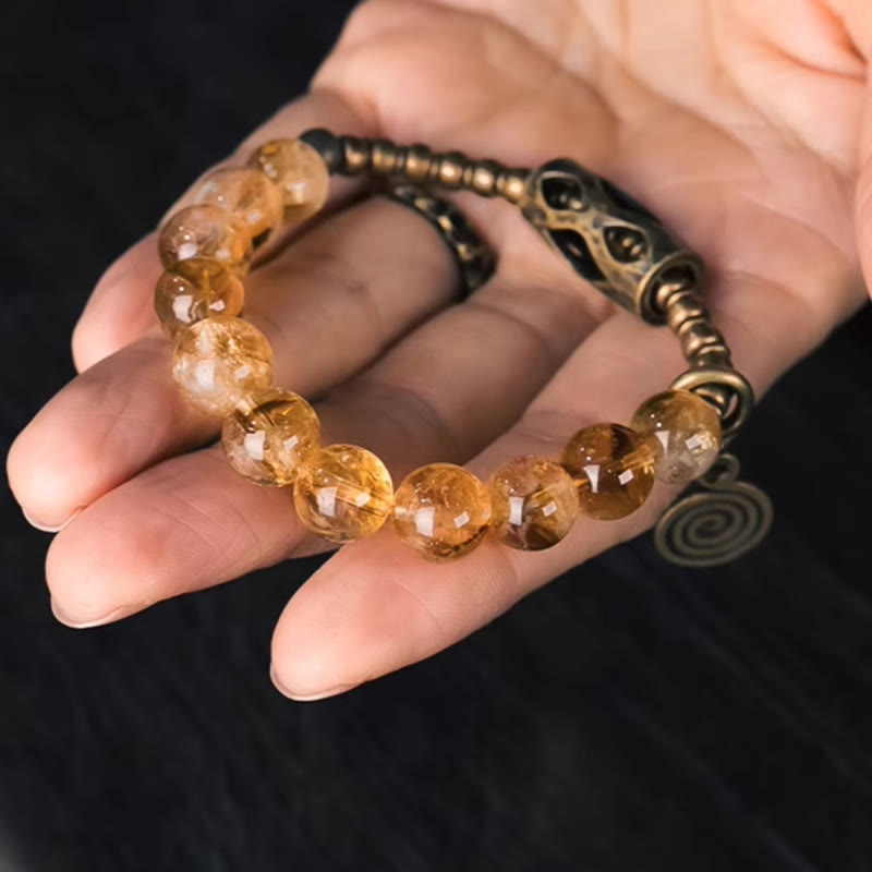 Pulsera de protección retro diaria Buddha Stones con cuentas de citrino de 10 mm