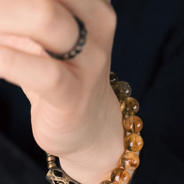 Pulsera de protección retro diaria Buddha Stones con cuentas de citrino de 10 mm