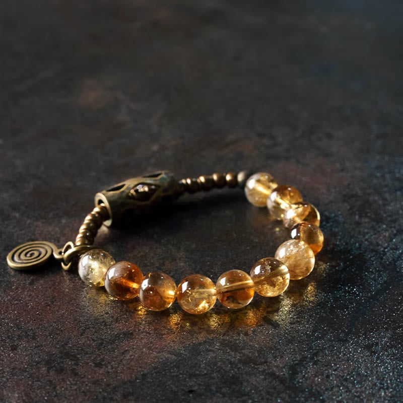 Pulsera de protección retro diaria Buddha Stones con cuentas de citrino de 10 mm