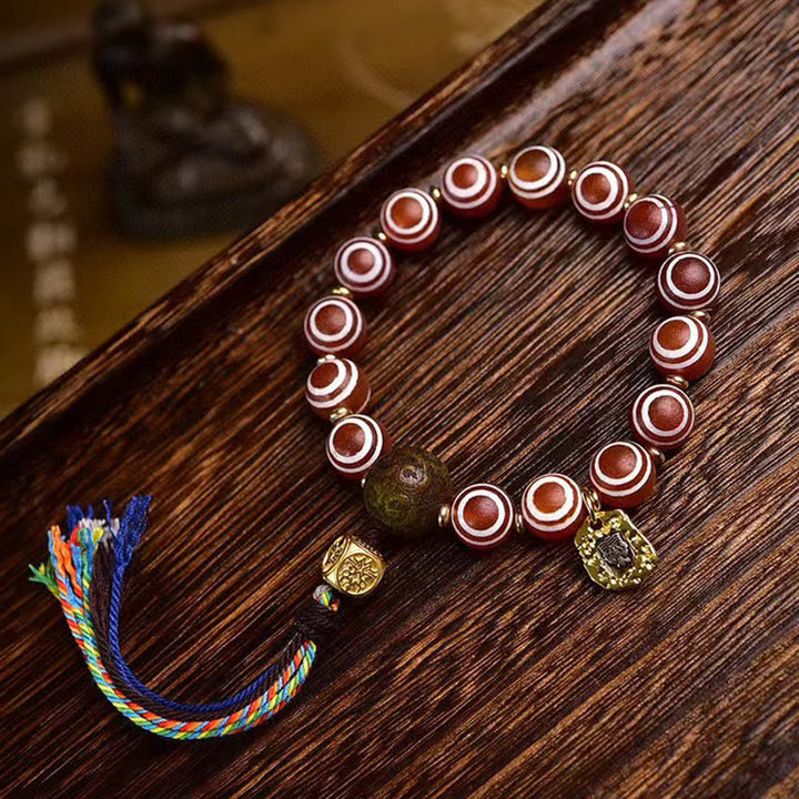 Pulsera de confianza de ágata roja tibetana con zakiram y Buddha Stones