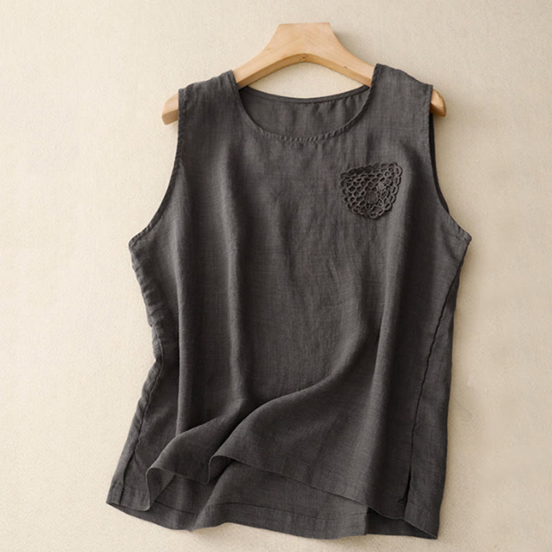 Chaleco sin mangas de cuello redondo para mujer con diseño de patchwork, bordado y Buddha Stones, de color liso y estilo casual. - Verde oliva oscuro - US12, UK/AU16, EU44 (3XL) - image 15