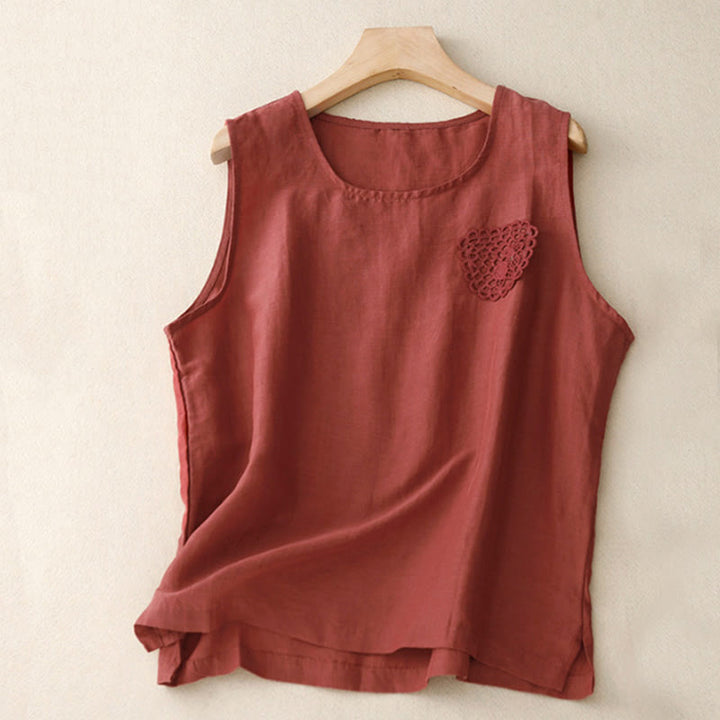 Chaleco sin mangas de cuello redondo para mujer con diseño de patchwork, bordado y Buddha Stones, de color liso y estilo casual. - Ladrillo refractario - US12, UK/AU16, EU44 (3XL) - image 11
