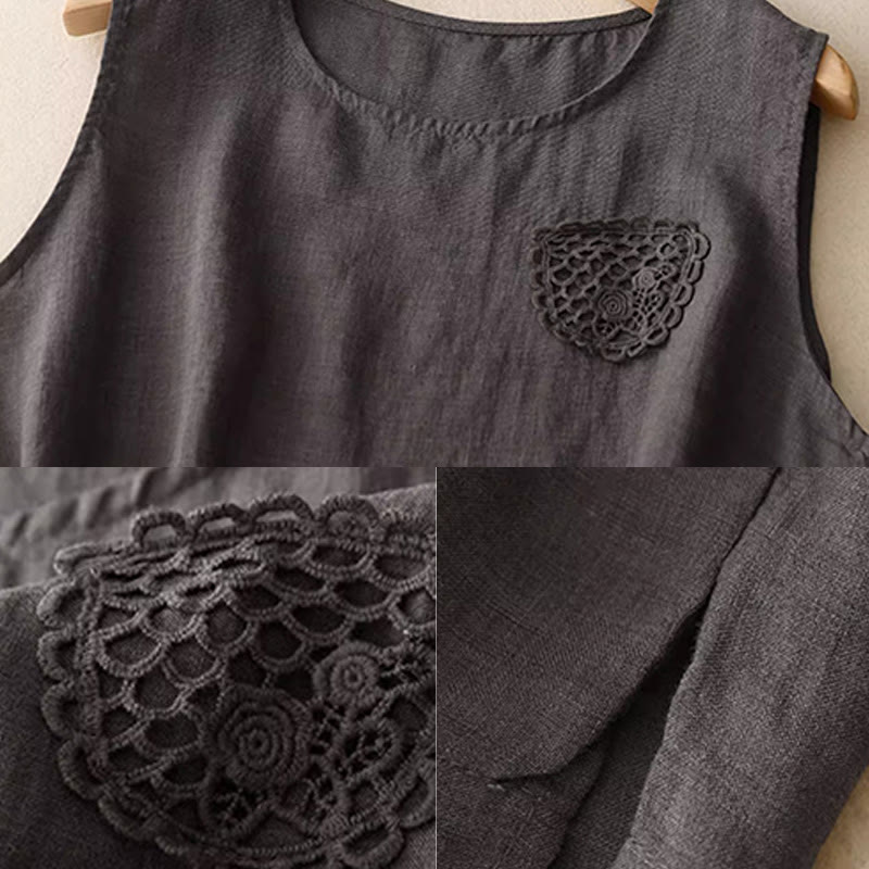 Chaleco sin mangas de cuello redondo para mujer con diseño de patchwork, bordado y Buddha Stones, de color liso y estilo casual. - image 18