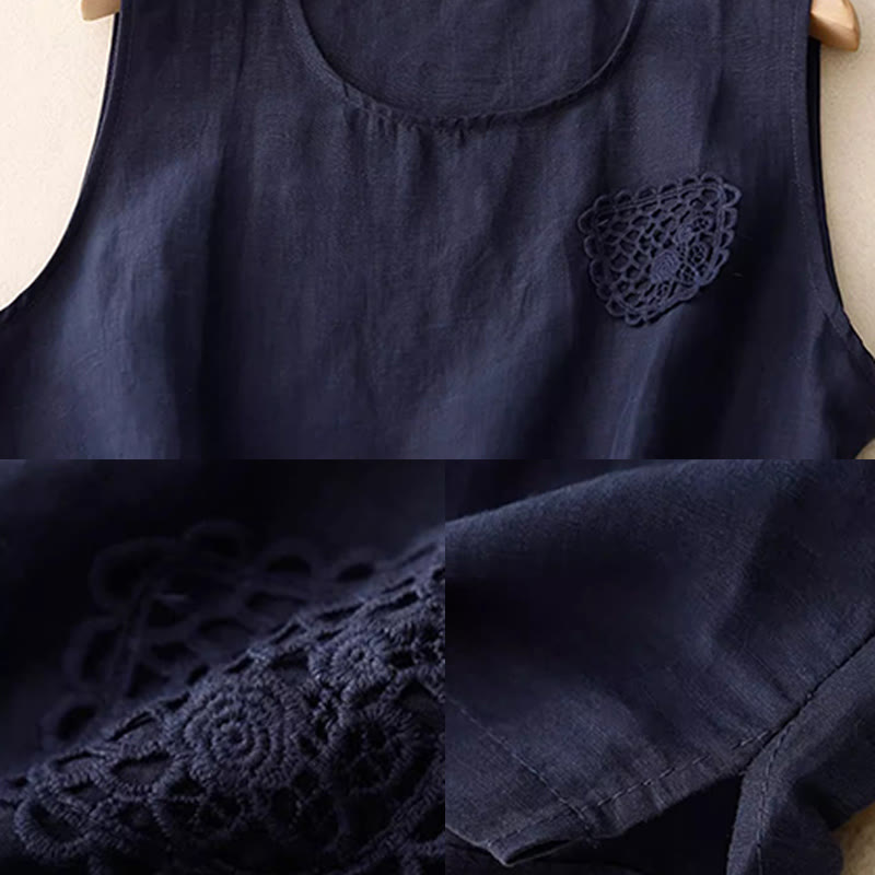 Chaleco sin mangas de cuello redondo para mujer con diseño de patchwork, bordado y Buddha Stones, de color liso y estilo casual. - image 10