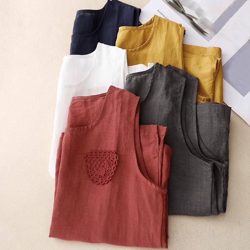 Chaleco sin mangas de cuello redondo para mujer con diseño de patchwork, bordado y Buddha Stones, de color liso y estilo casual. - image 25