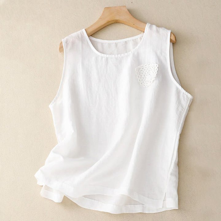 Chaleco sin mangas de cuello redondo para mujer con diseño de patchwork, bordado y Buddha Stones, de color liso y estilo casual. - Blanco - US12, UK/AU16, EU44 (3XL) - image 19
