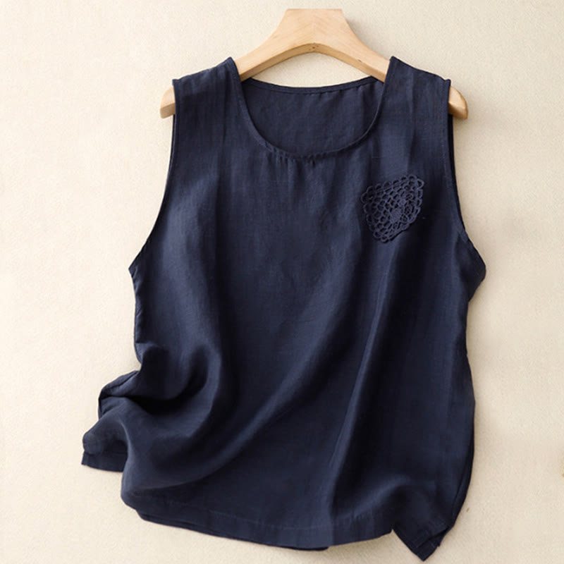 Chaleco sin mangas de cuello redondo para mujer con diseño de patchwork, bordado y Buddha Stones, de color liso y estilo casual. - Azul medianoche - US12, UK/AU16, EU44 (3XL) - image 7