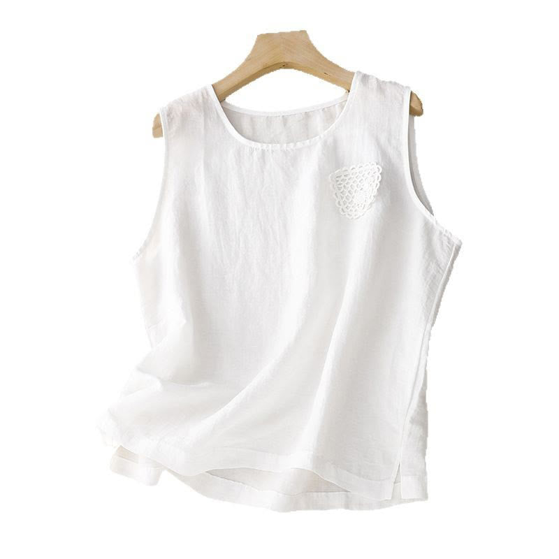 Chaleco sin mangas de cuello redondo para mujer con diseño de patchwork, bordado y Buddha Stones, de color liso y estilo casual. - image 24