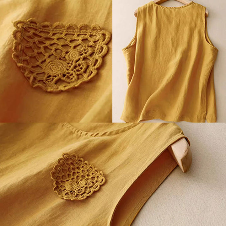 Chaleco sin mangas de cuello redondo para mujer con diseño de patchwork, bordado y Buddha Stones, de color liso y estilo casual. - image 6