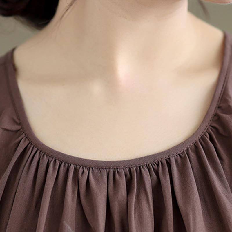 Chaleco de lino y algodón para mujer, diseño artístico de verano con cuello redondo plisado en color liso y Buddha Stones - image 5
