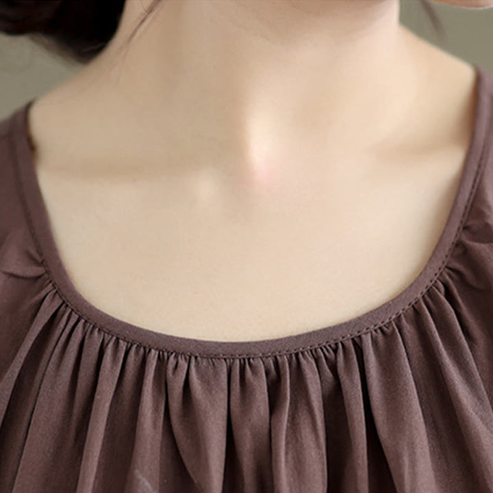 Chaleco de lino y algodón para mujer, diseño artístico de verano con cuello redondo plisado en color liso y Buddha Stones - image 5
