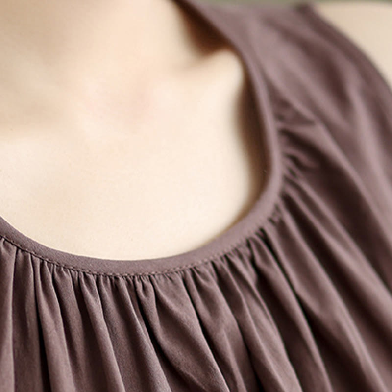 Chaleco de lino y algodón para mujer, diseño artístico de verano con cuello redondo plisado en color liso y Buddha Stones - image 6
