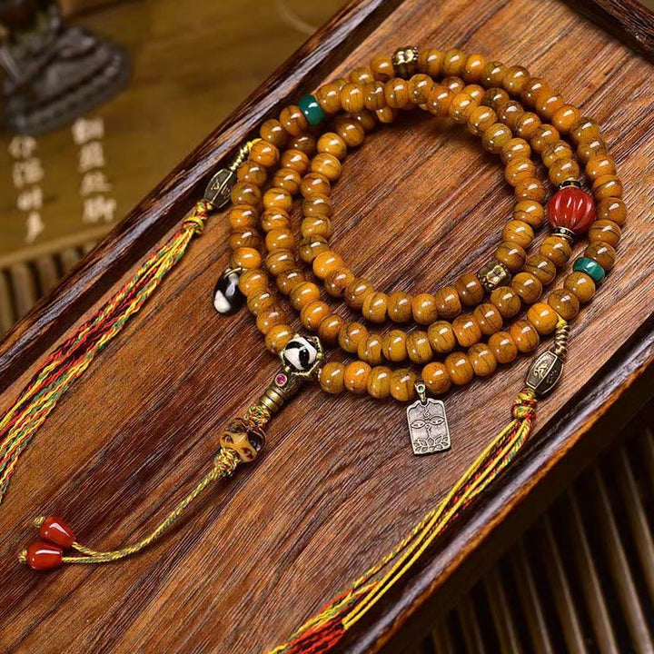 Buddha Stones tibetano de 108 cuentas de hueso, cuentas Dzi para alejar malos espíritus.