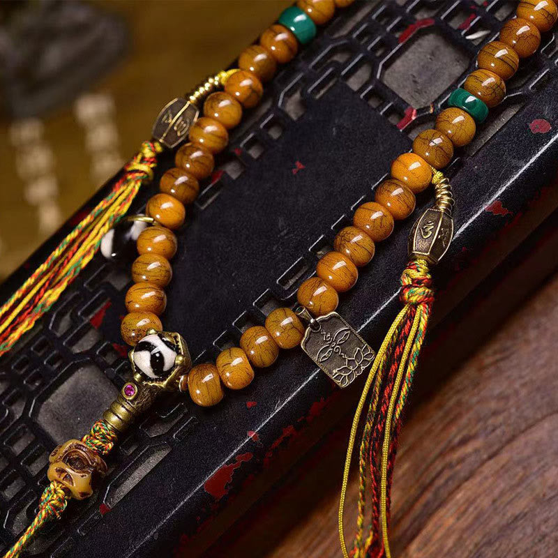 Buddha Stones tibetano de 108 cuentas de hueso, cuentas Dzi para alejar malos espíritus.