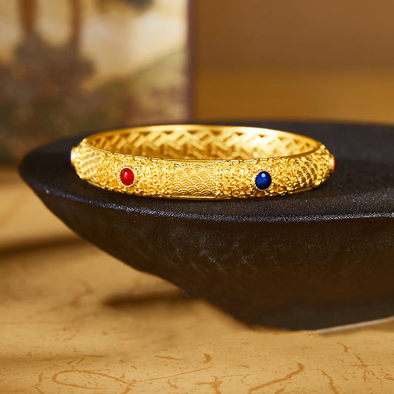 Pulsera de protección con diseño hueco de nubes doradas y Buddha Stones en plata de ley 925, 56 mm (2,20 pulgadas) - 56 milímetros - image 0