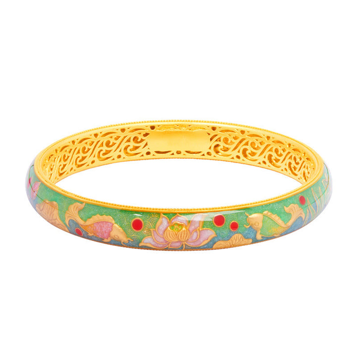 Pulsera de plata de ley 999 con diseño hueco de pez koi y loto , Buddha Stones, 58 mm (2,28 pulgadas) - image 11