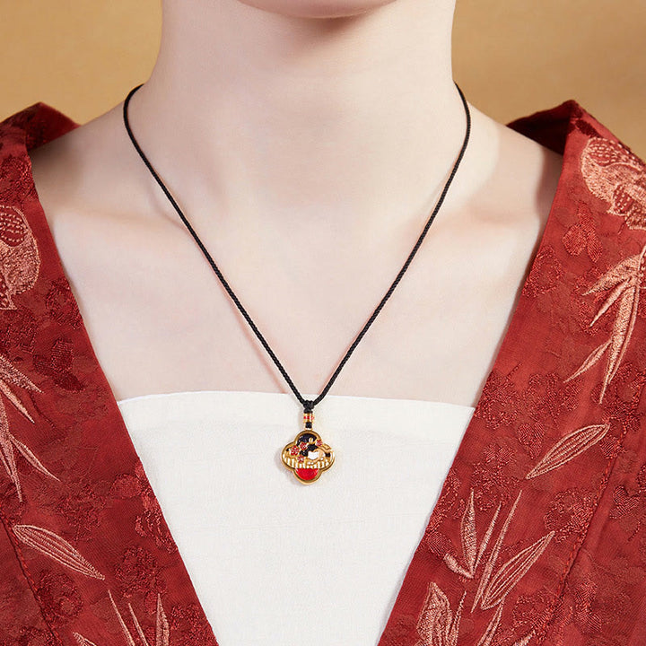 Collar con colgante de plata de ley 925 con Buddha Stones, flor de ciruelo, gato y trébol de cuatro hojas. - image 6