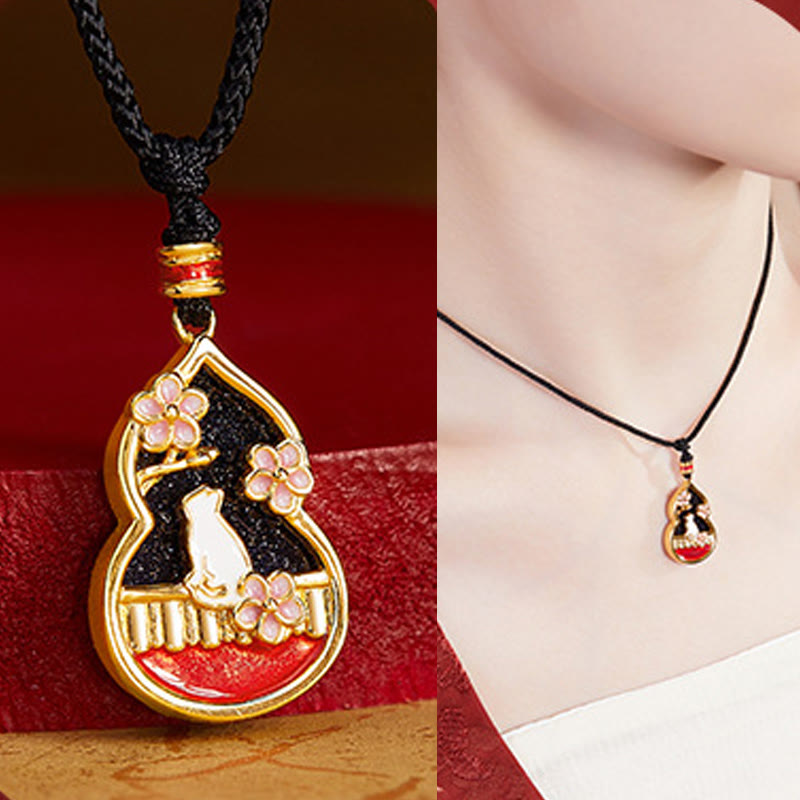 Buddha Stones Collar con colgante de protección de plata de ley 925 con diseño de calabaza y flor de melocotón - image 6