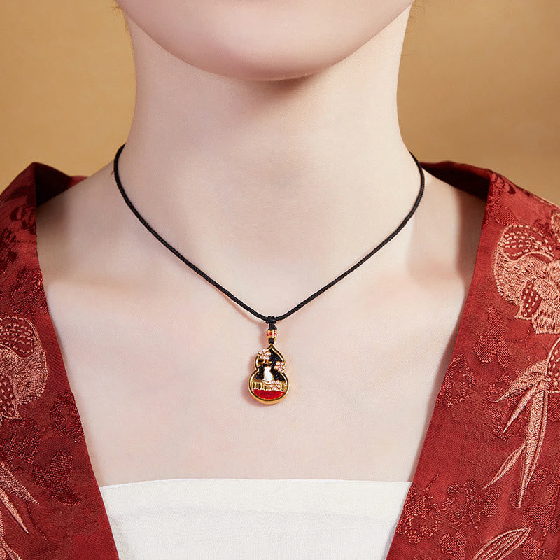 Buddha Stones Collar con colgante de protección de plata de ley 925 con diseño de calabaza y flor de melocotón - image 4