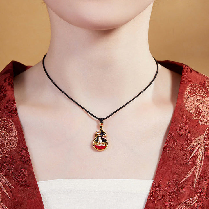 Buddha Stones Collar con colgante de protección de plata de ley 925 con diseño de calabaza y flor de melocotón - image 4