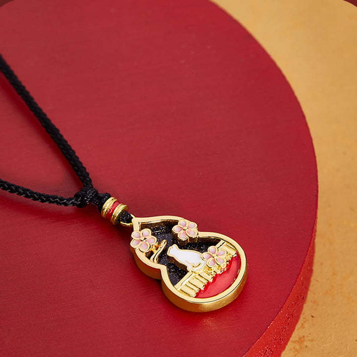 Buddha Stones Collar con colgante de protección de plata de ley 925 con diseño de calabaza y flor de melocotón - image 2