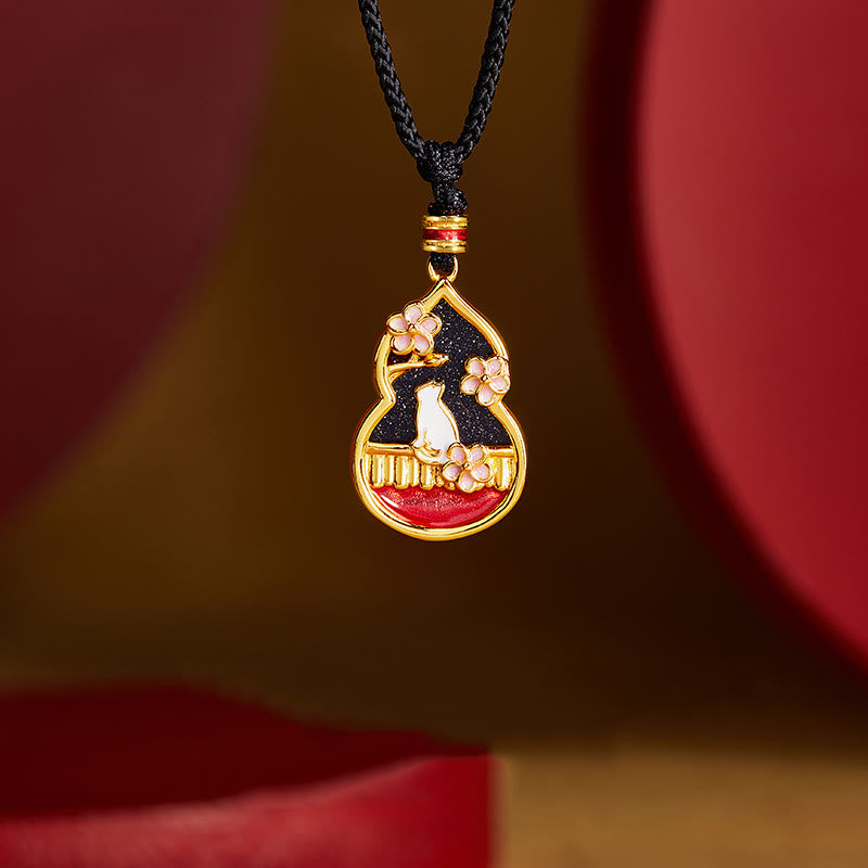 Buddha Stones Collar con colgante de protección de plata de ley 925 con diseño de calabaza y flor de melocotón - Plata de ley 925 - image 0