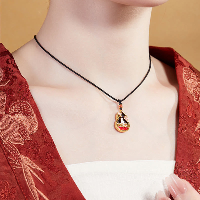 Buddha Stones Collar con colgante de protección de plata de ley 925 con diseño de calabaza y flor de melocotón - image 7