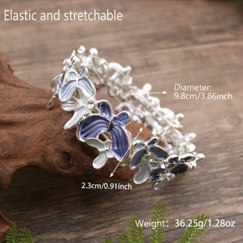 Pulsera elástica de aleación con diseño de mariposas coloridas y Buddha Stones