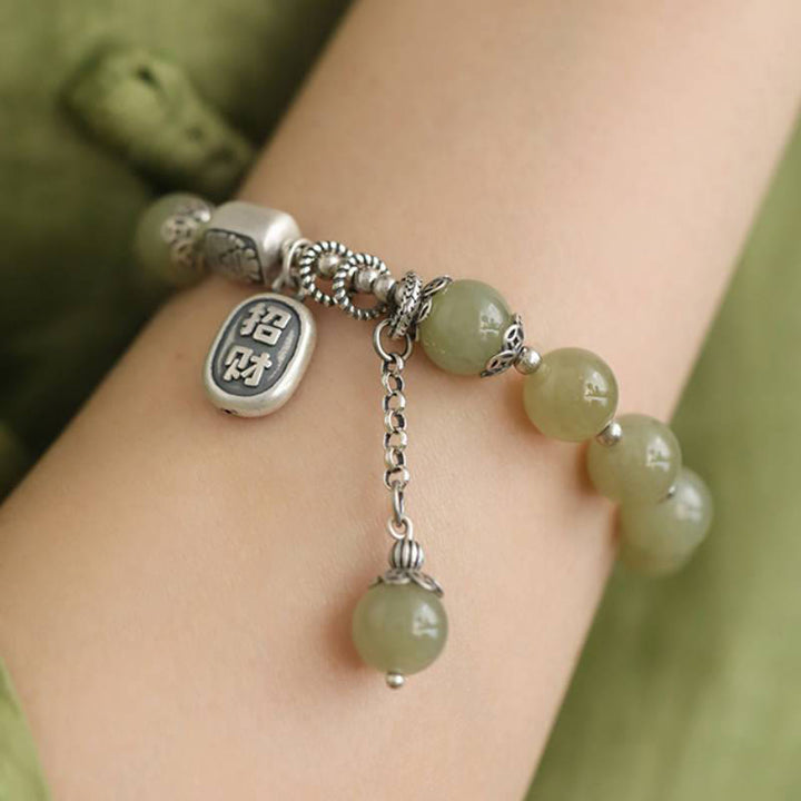Pulsera de la suerte con cuentas de jade hetiano de plata de ley 925 y Buddha Stones