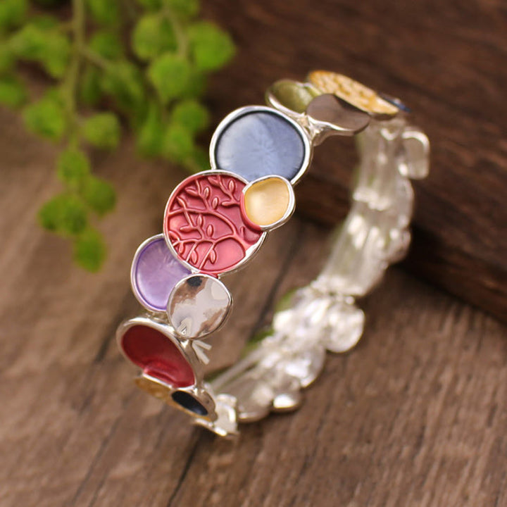 Pulsera elástica de aleación con diseño circular del Árbol de la Vida y Buddha Stones