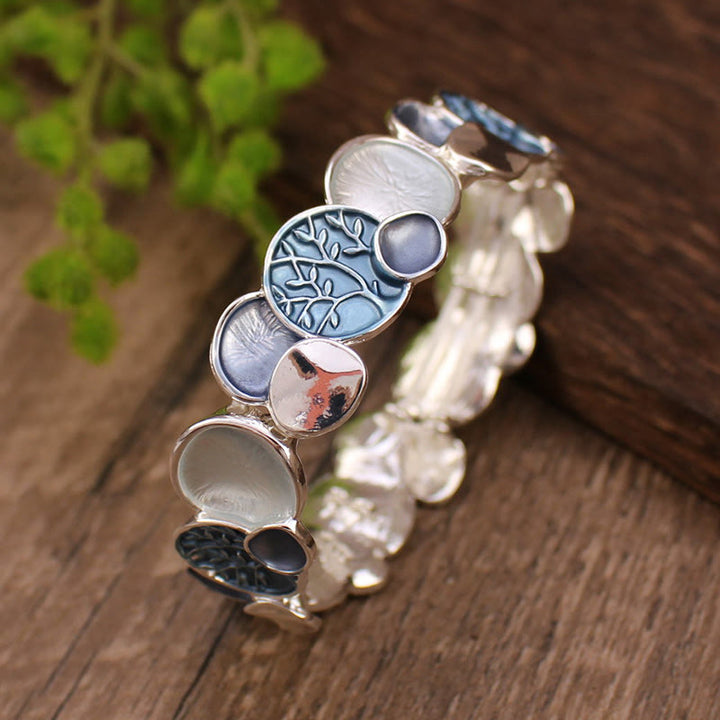 Pulsera elástica de aleación con diseño circular del Árbol de la Vida y Buddha Stones