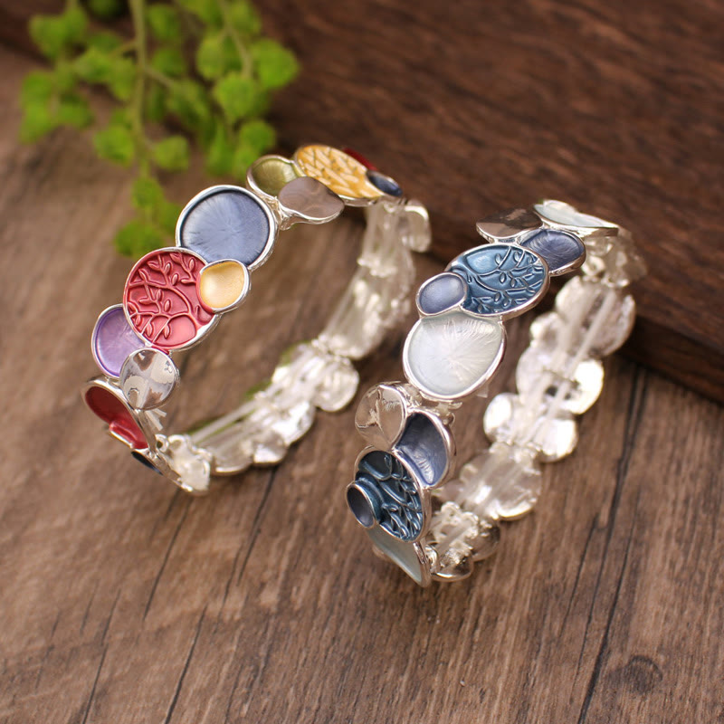 Pulsera elástica de aleación con diseño circular del Árbol de la Vida y Buddha Stones